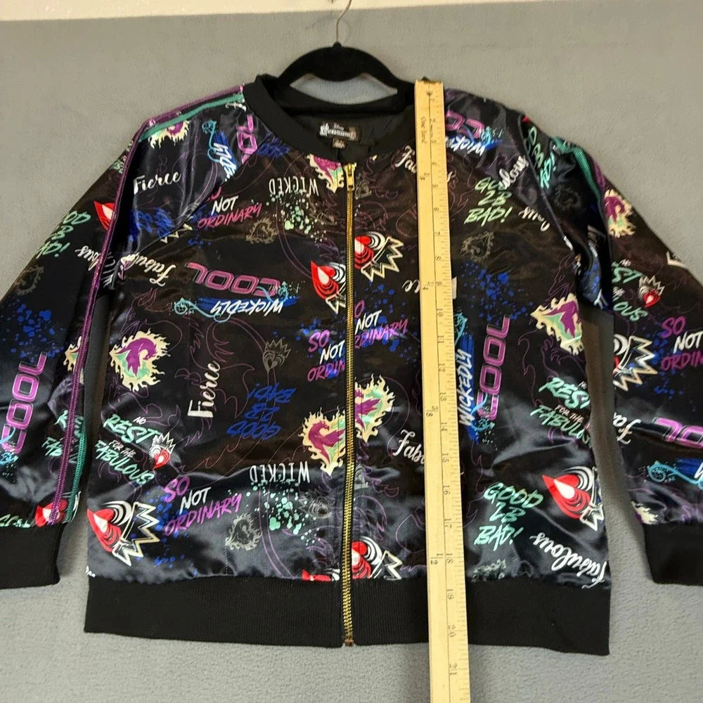 Disney Descendants 3 Bomber Jacket Kids Size 16 XL Black Neon Sequin Graphic Zip